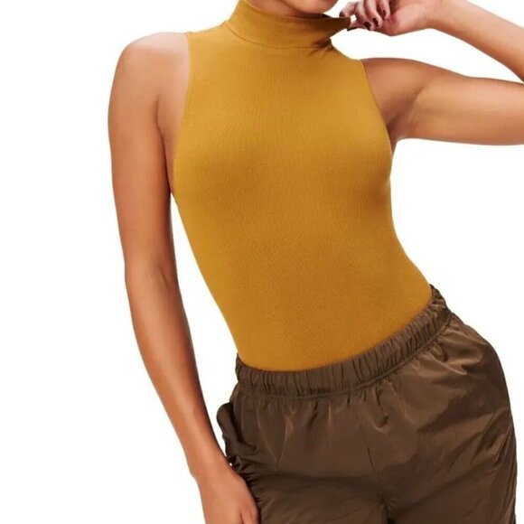 NWT Good American Mock Neck Seamless Bodysuit in Bronze Brown - Size 1/2 (S/M) - Picture 6 of 9